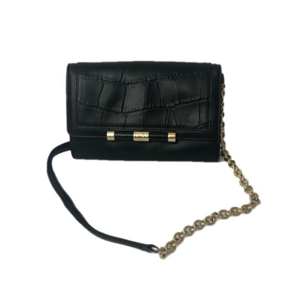 DVF Diane Von Furstenberg Mini Croc Embossed Black